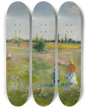 Triptych art skateboard deck of Wadysaw Podkowiski In The Meadow by Wladyslaw Podkowinski (1866-1895)