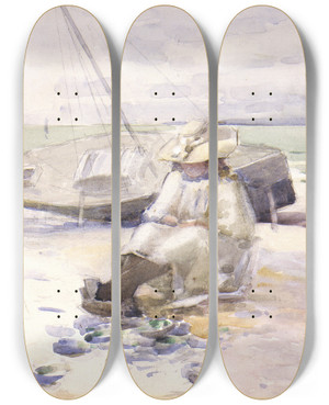Triptych art skateboard deck of Frances Hodgkins Girl On The Beach by Frances Hodgkins (1869-1947)
