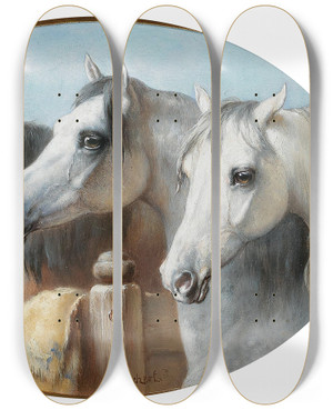 Triptych art skateboard deck of Carl Reichert Good Friends by Carl Reichert (1836-1918)