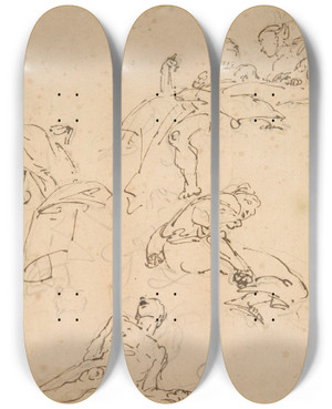 Triptych art skateboard deck of Giovanni Battista Tiepolo Figure Studies by Giovanni Battista Tiepolo (1696-1770)