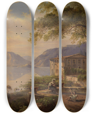 Triptych art skateboard deck of Carl Ludwig Frommel Villa Serbelloni Am Comersee by Carl Ludwig Frommel (1789-1863)