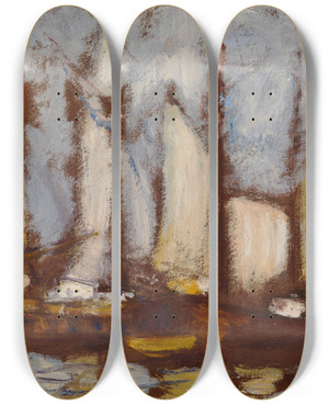 Triptych art skateboard deck of Alfred William Finch Sailing Vessels by Alfred William Finch (1854-1930)