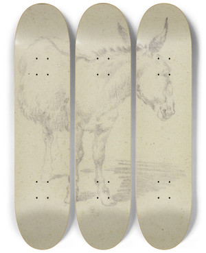 Triptych art skateboard deck of Nicolaes Pietersz Berchem Two Donkeys by Nicolaes Pietersz Berchem (1620-1683)