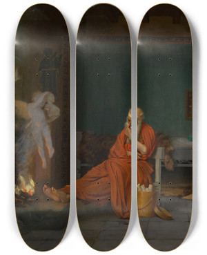 Triptych art skateboard deck of Jeanlon Grme The Poet Dreams Of Cupid By The Fire by Jean-Lon Grme (1824-1904)