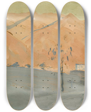 Triptych art skateboard deck of Ernst Schiess Sdliche Berge by Ernst Schiess (1872-1919)