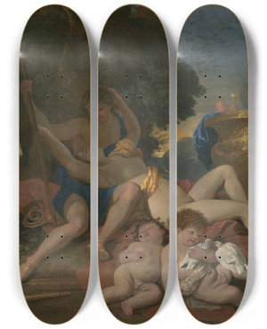 Triptych art skateboard deck of Nicolas Poussin Venus And Adonis by Nicolas Poussin (1594-1665)