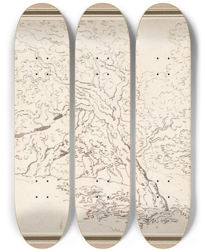 Triptych art skateboard deck of Thomas Rowlandson Study Of Trees by Thomas Rowlandson (1756-1827)