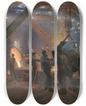 Triptych art skateboard deck of Peder Severin Kryer The Iron Foundry Burmeister And Wain by Peder Severin Kroyer (1851-1909)