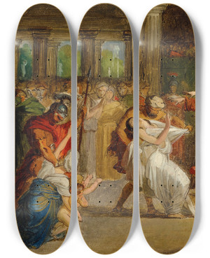 Triptych art skateboard deck of Guillaumeguillon Lethire The Condemnation Of Rhea Silvia By Amulius by Guillaume Guillon Lethiere (1760-1832)