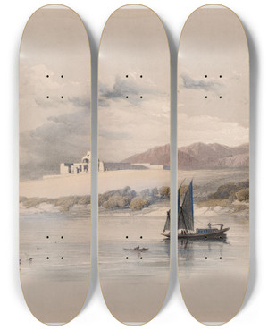 Triptych art skateboard deck of David Roberts Temple Of Amada Of Hassaya In Nubia by David Roberts (1796-1864)
