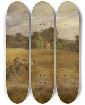 Triptych art skateboard deck of Lon Augustin Lhermitte Lorage En Moisson by Lon Augustin Lhermitte (1844-1925)