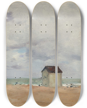 Triptych art skateboard deck of Henri Gervex The Beach At Trouville by Henri Gervex (1852-1929)