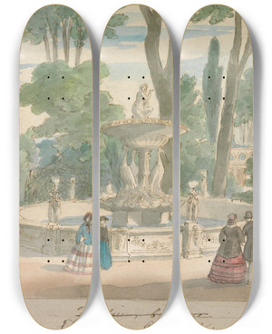 Triptych art skateboard deck of William Henry Brooke Fountain Cremorne by William Henry Brooke (1772-1860)