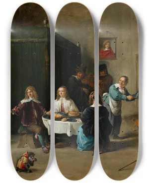 Triptych art skateboard deck of David Teniers The Younger The Prodigal Son by David Teniers The Younger (1610-1690)