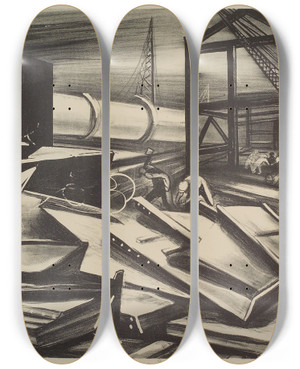 Triptych art skateboard deck of Elizabeth Olds Scrap Iron by Elizabeth Olds (1896-1991)