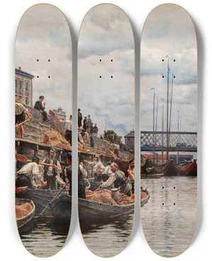 Triptych art skateboard deck of Aleksander Gierymski Sand Workers by Aleksander Gierymski (1850-1901)