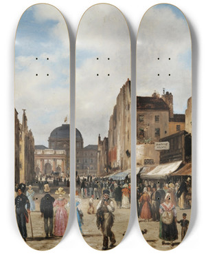 Triptych art skateboard deck of Giuseppe Canella Paris La Rue Saintnicaise by Giuseppe Canella (1788-1847)