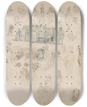 Triptych art skateboard deck of David Bles Various Figures by David Bles (1821-1899)