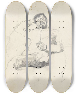 Triptych art skateboard deck of Christian Krohg Sittende Mann Med Pipe Dunkjevle by Christian Krohg (1852-1925)