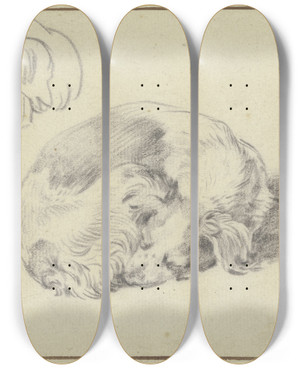 Triptych art skateboard deck of Nicolaes Pietersz Berchem Two Sleeping Dogs by Nicolaes Pietersz Berchem (1620-1683)