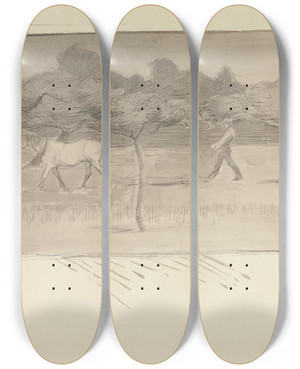 Triptych art skateboard deck of Robert Polhill Bevan A Harrow In The Orchard by Robert Polhill Bevan (1865-1925)