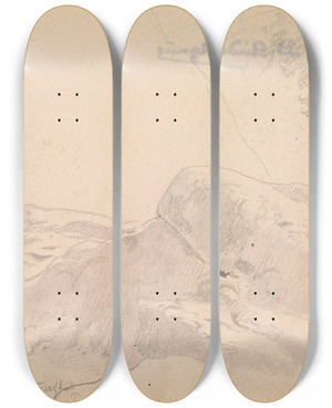 Triptych art skateboard deck of Hans Gude Fra Lunden Ved Balestrand by Hans Gude (1825-1903)