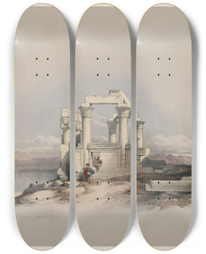 Triptych art skateboard deck of David Roberts Ruins Of The Temple Of Kardeseh Qirts Nubia by David Roberts (1796-1864)
