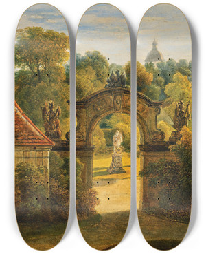 Triptych art skateboard deck of Johann Nepomuk Schdlberger A View Of A Majestic Park by Johann Nepomuk Schodlberger (1779-1853)