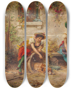Triptych art skateboard deck of Hans Zatzka Qulgeister by Hans Zatzka (1859-1945)