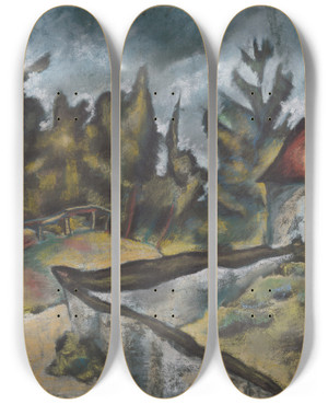 Triptych art skateboard deck of Kontantn Bauer Koick Kalvria by Konstantin Bauer (1893-1928)