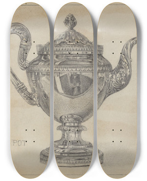 Triptych art skateboard deck of Vincent Carano Silver Teapot_3 by Vincent Carano