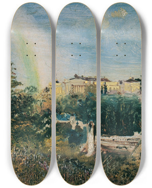 Triptych art skateboard deck of Anton Romako Die Weilburg Bei Baden by Anton Romako (1832-1889)