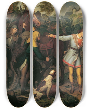 Triptych art skateboard deck of Ludwig Ferdinand Schnorr Von Carolsfeld Rudolf Von Habsburg Und Der Priester by Ludwig Ferdinand Schnorr Von Carolsfeld (1788-1853)
