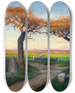 Triptych art skateboard deck of Richard Bergh Landscape From Halland by Richard Bergh (1858-1919)