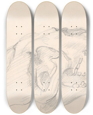 Triptych art skateboard deck of Sawrey Gilpin Study Of A Skull by Sawrey Gilpin (1733-1807)