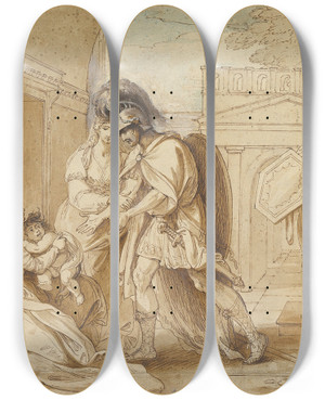 Triptych art skateboard deck of Benjamin West Hector Taking Leave Of Andromache The Fright Of Astyanax_2 by Benjamin West (1738-1820)