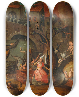 Triptych art skateboard deck of Follower Of Pieter Brueghel The Elder An Allegory Of Envy by Follower Of Pieter Brueghel The Elder (1525-1569)