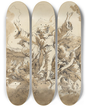 Triptych art skateboard deck of Giovanni Domenico Tiepolo Creation Of The Universe by Giovanni Domenico Tiepolo (1727-1804)