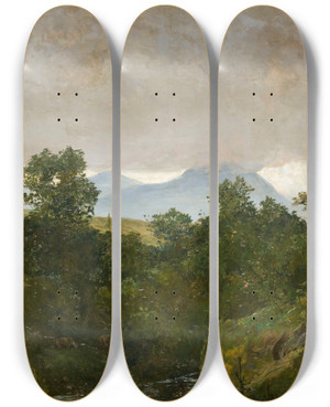 Triptych art skateboard deck of Wojciech Gerson Landscape From Podhale by Wojciech Gerson (1831-1901)