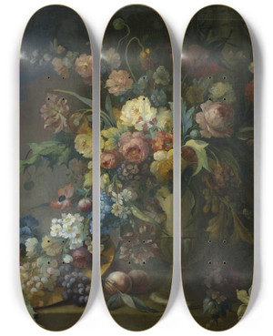 Triptych art skateboard deck of Max Carlier Still Life With Flowers And Fruit by Max Carlier (1872-1938)