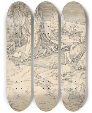 Triptych art skateboard deck of Albrecht Drer Agony In The Garden_2 by Albrecht Durer (1471-1528)