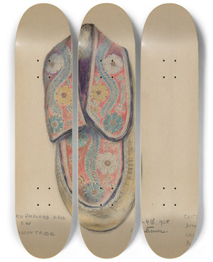 Triptych art skateboard deck of Mary Berner Moccasin_1 by Mary Berner