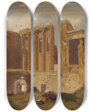 Triptych art skateboard deck of Charles Lock Eastlake The Erechtheum Athens With Figures In The Foreground by Charles Lock Eastlake (1793-1865)