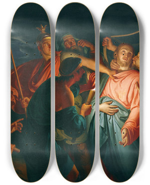 Triptych art skateboard deck of Giuseppe Diotti The Judas Kiss by Giuseppe Diotti (1779-1846)