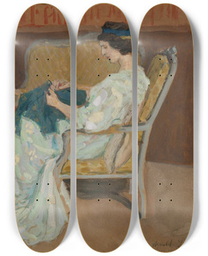 Triptych art skateboard deck of Arnold Borisovich Lakhovsky Familietafereel by Arnold Borisovich Lakhovsky (1880-1937)