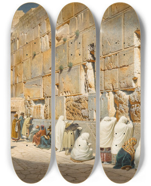 Triptych art skateboard deck of Carl Friedrich Heinrich Werner The Wailing Wall Jerusalem_2 by Carl Friedrich Heinrich Werner (1808-1894)