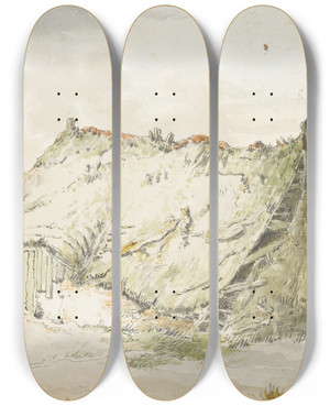 Triptych art skateboard deck of Pieter Bartholomeusz Barbiers Bouwvallige Boerderij by Pieter Bartholomeusz Barbiers (1772-1837)