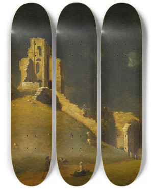 Triptych art skateboard deck of John Inigo Richards Corfe Castle Dorset by John Inigo Richards (1731-1810)
