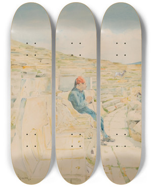 Triptych art skateboard deck of Henry Bacon Theatre Of Dionysus by Henry Bacon (1839-1912)
