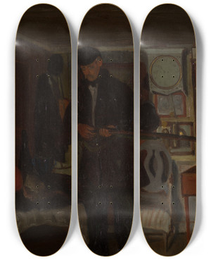 Triptych art skateboard deck of Ernst Josephson The Old Hunter by Ernst Josephson (1851-1906)